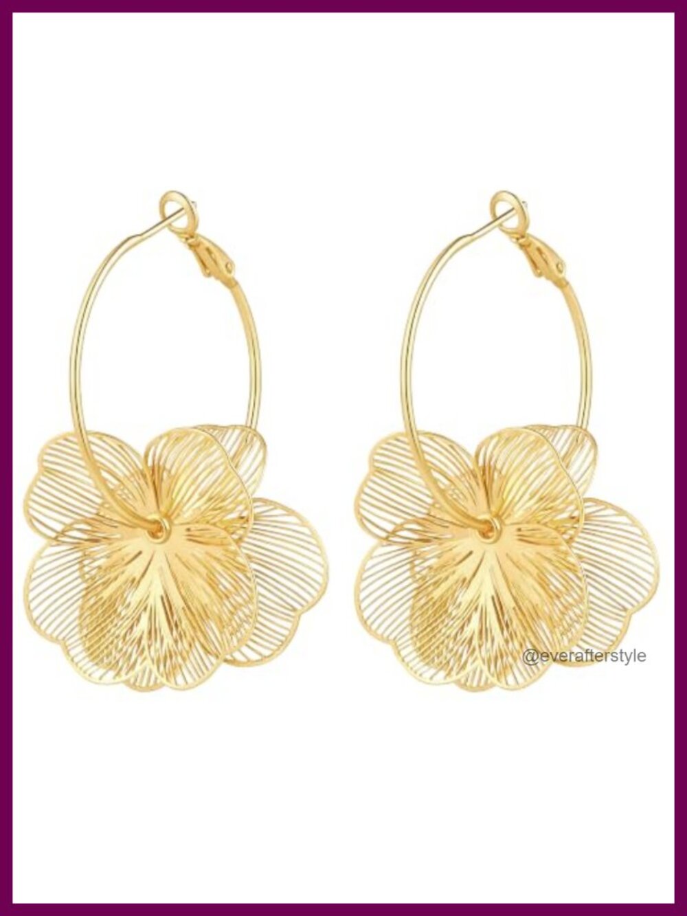 14k Gold Plated Flower Hoop Drop Earrings for Women